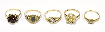 Lot 1177 - Three 9ct gold dress rings, comprising a...