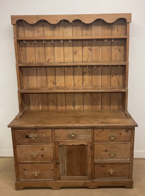 Lot 783 - A Victorian and later pine kitchen dresser,...