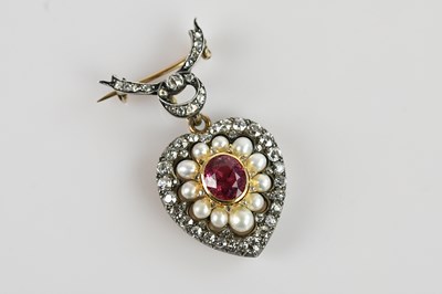 Lot 1259 - A Victorian pink sapphire, pearl and diamond...