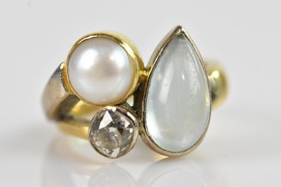 Lot 2270 - An 18ct yellow gold diamond, moonstone and...