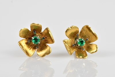 Lot 1395 - A pair of 18ct yellow and white gold floral...