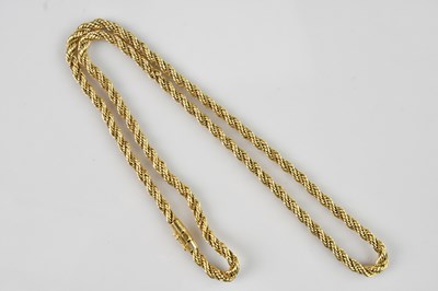 Lot 2007 - A yellow metal rope twist necklace, stamped...