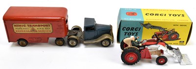 Lot 279 - CORGI; a boxed number 57 Massey Ferguson 65 tractor with fork and driver