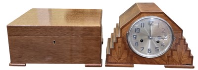 Lot 307 - A 1930s walnut veneered Art Deco mantel clock,...