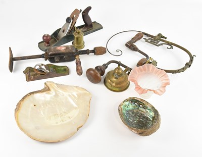 Lot 1074 - A vintage woodworking plane, brace, Arts and...