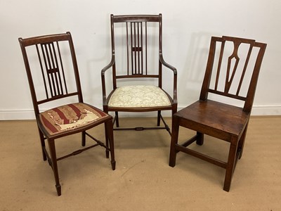 Lot 846 - A Georgian oak country dining chair, together...