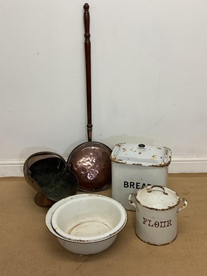 Lot 380 - Enamel ware and other metalware, comprising...