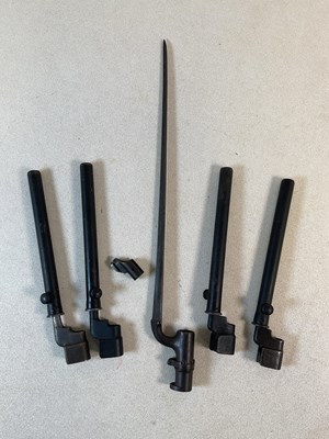 Lot 263 - Four spike bayonets in scabbards and a longer...