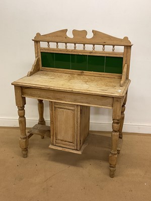 Lot 805 - A 19th century pine tile back washstand with...
