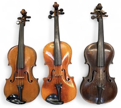 Lot 385 - Two German full size violins, both with...