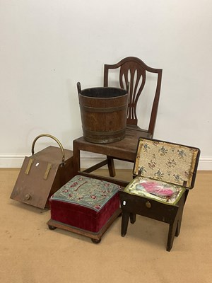 Lot 787 - A tapestry footstool, Art Deco copper and...