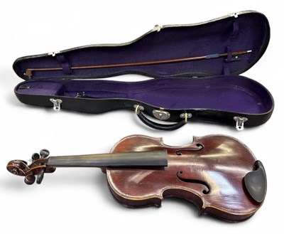 Lot 380 - A cased full size violin, with one-piece back,...