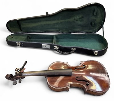 Lot 381 - A cased full size violin, with one-piece back,...