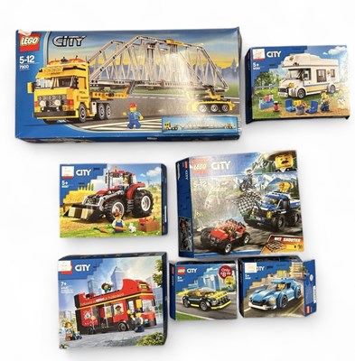 Lot 495 - LEGO; seven Lego City sets, with original...