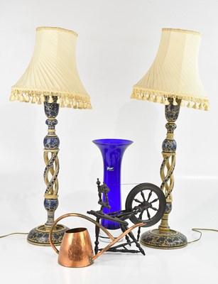 Lot 1076 - A pair of decorative painted wood barleytwist...