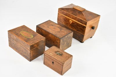 Lot 1063 - A 19th century walnut tea caddy, on bun feet...