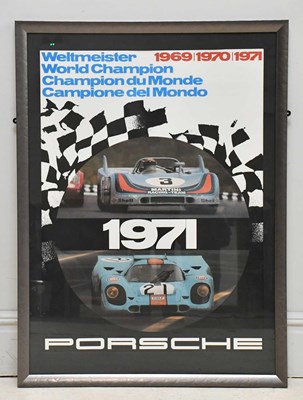 Lot 1995 - PORSCHE; a large framed poster commemorating...
