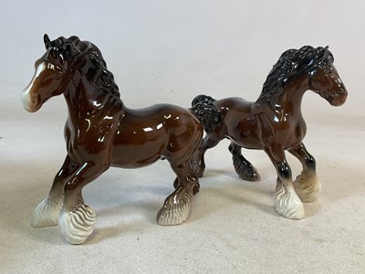 Lot 454 - BESWICK; a pair of Shire horses, height 21cm.