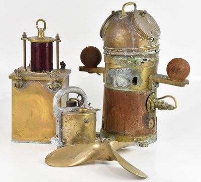 Lot 1022 - S & A; a brass cased ship's lamp, height 42cm,...