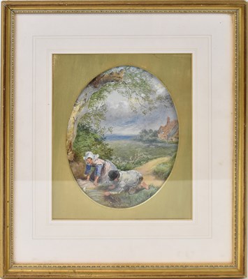 Lot 181 - UNATTRIBUTED; watercolour, children playing in...