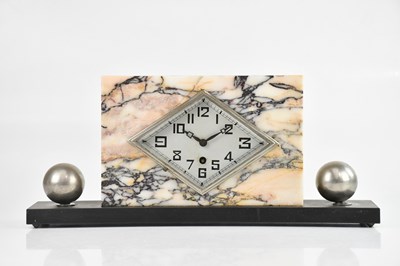 Lot 385 - A French Art Deco marble/slate mantel clock...