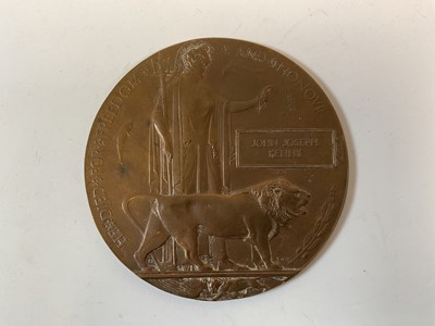 Lot 327 - A WWI bronze remembrance plaque for John...