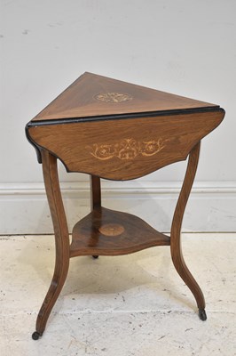 Lot 286 - An Edwardian inlaid rosewood triangular shaped...