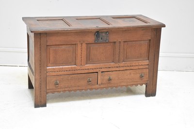 Lot 241 - A 19th century oak three panel coffer with two...