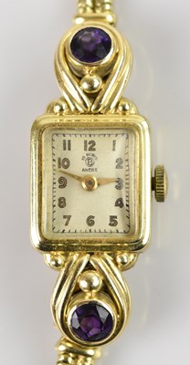 Lot 491 - ANCRE; a lady's yellow metal cased wristwatch,...