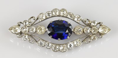 Lot 1257 - A good diamond and sapphire set brooch, set...