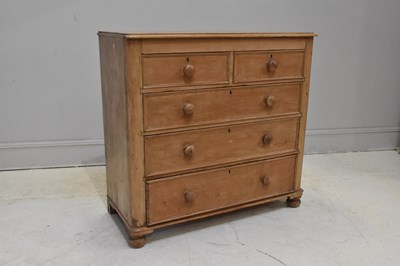 Lot 87 - An old pine chest of two short over three long...