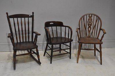Lot 284 - An elm seated rocking chair, an early...