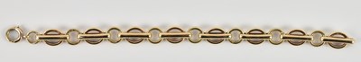 Lot 1446 - A 9ct yellow gold oval, circular and bar link...