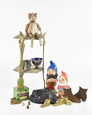 Lot 1078 - A Victorian brass two tier stand, a carved...