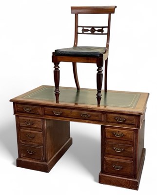 Lot 44 - An Edwardian mahogany pedestal kneehole desk,...