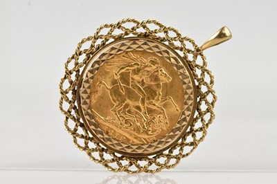 Lot 600 - A George V full sovereign, 1918, loose mounted...