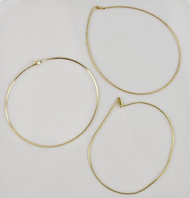 Lot 2099 - Two yellow metal fine link necklaces, each...