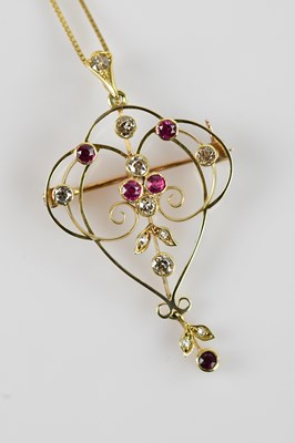 Lot 2198 - An Edwardian 15ct yellow gold diamond and pink...