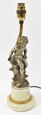 Lot 124 - A table lamp modelled as a cherub on an onyx...