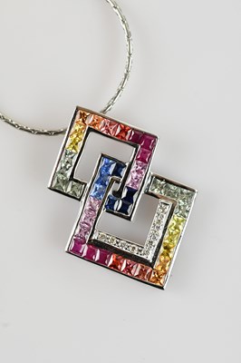 Lot 2093 - A 14ct white gold diamond and multigem set...