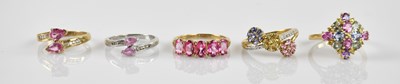 Lot 2360 - Four 9ct yellow and white gold dress rings,...
