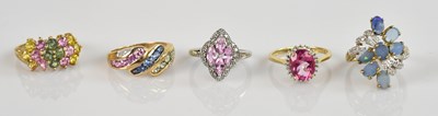 Lot 2361 - Five 9ct gold dress rings including an example...