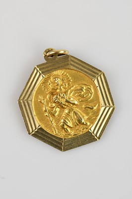 Lot 2196 - A 9ct yellow gold St Christopher pendant,...