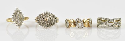 Lot 2482 - Three 9ct yellow gold diamond set dress rings,...
