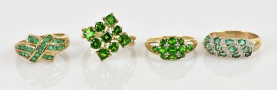 Lot 2325 - Four 9ct yellow gold dress rings, including an...