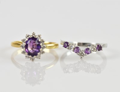 Lot 2331 - An 18ct yellow gold diamond and amethyst...