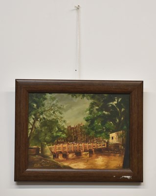 Lot 43 - RAHUL KIRDAK; an acrylic on canvas, bridge...