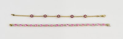 Lot 1242 - A yellow metal diamond set bracelet with light...