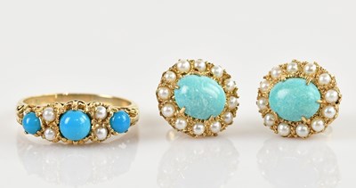 Lot 2378 - A yellow metal turquoise and seed pearl dress...