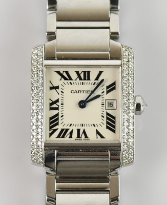 Lot 467 - CARTIER; a stainless steel tank Tank Française...